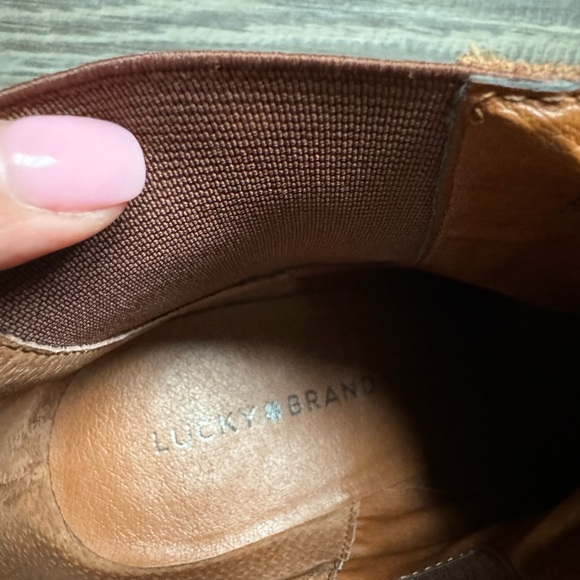 Women’s Lucky Brand Wedge Leather Suede Ankle Bootie Cocoa Brown size 10 - Picture 8 of 9